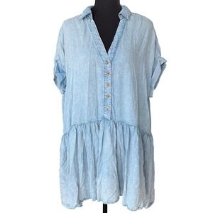 Talulah Denim Chambray Drop Waist Babydoll Tunic Size L Light Blue Cottagecore